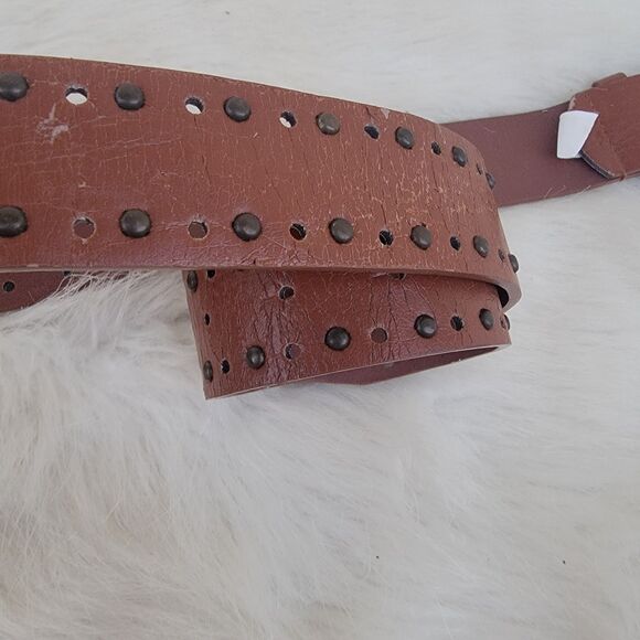 Owl buckle brown belt embellished faux leather sz med - Picture 2 of 4